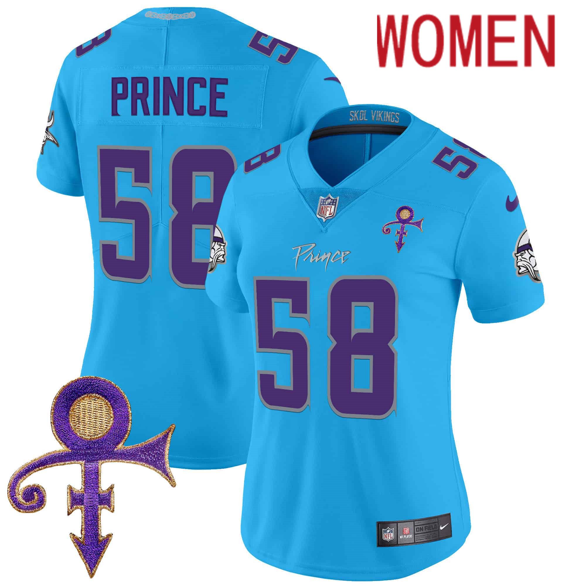 Women Minnesota Vikings 58 Prince Light Blue 2024 Nike Prince Vapor Limited NFL Jersey